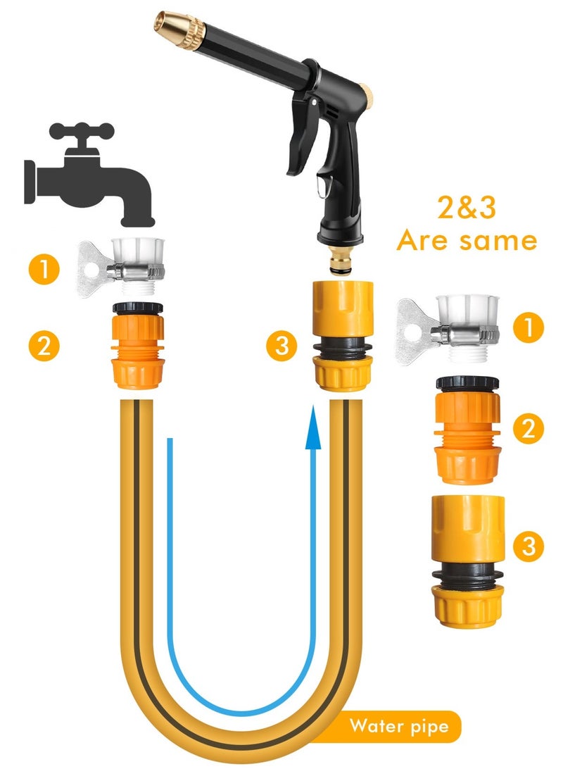 HomarKet Garden Hose and Garden Hose Nozzle, Water Hose with Connectors,Spray Patterns Heavy Duty Metal Spray Gun,High Pressure Pistol Grip Sprayer for Watering Plants and Car Wash - Image 4